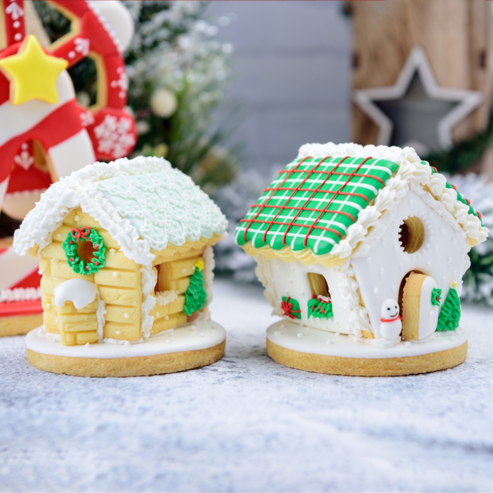 Kitchen Baking Cookies - 6個入りミニクリスマスジンジャーブレッドハウス型抜きセット 3Dプラスチック型 DIYホリデービスケットステンシル ベーキング＆ファミリークラフト用