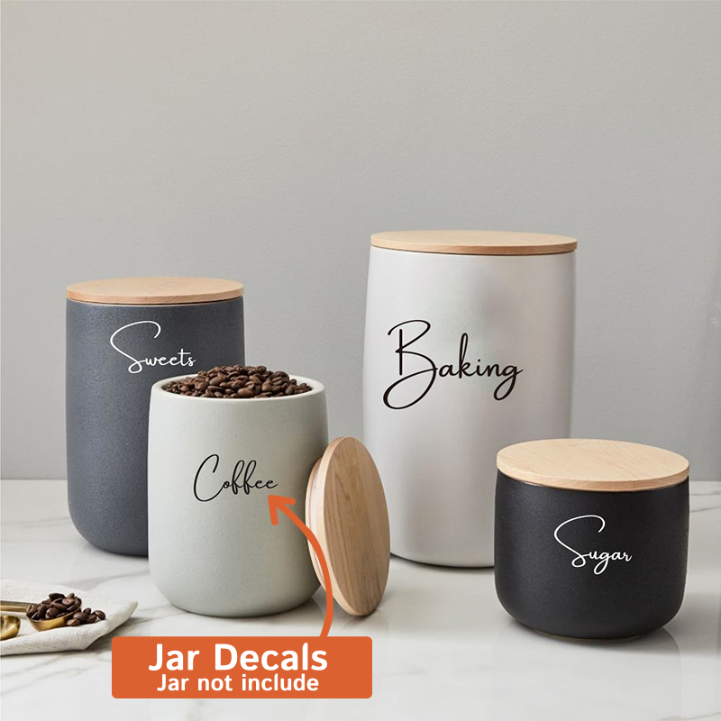 Kitchen Baking Organization - デカールのみ 8 個キッチン整理キャニスタージャーラベルステッカーデカール茶コーヒー砂糖ベーキング塩米再利用ビニール装飾