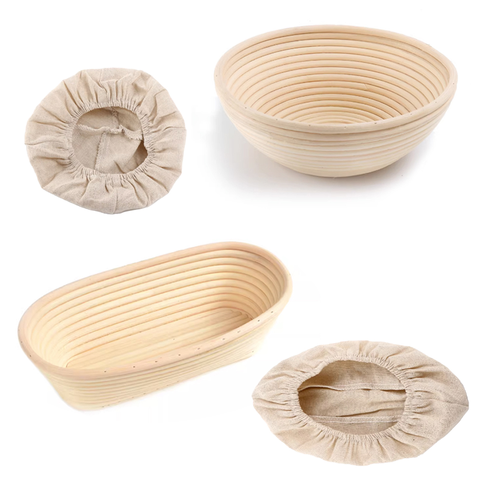 Proofing Basket Banneton - 天然籐バスケット,ベーキング用品,パン発酵バスケット,丸いまたは楕円形のライナー付きバヌトン