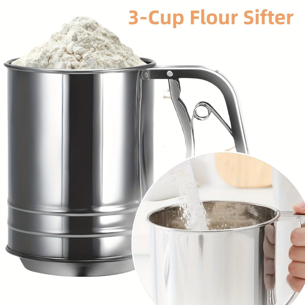 Baking Powder Kitchen - 1/2個入り ステンレス製粉ふるい 片手プレス クランク式粉砂糖シェーカー ダスター 製菓用