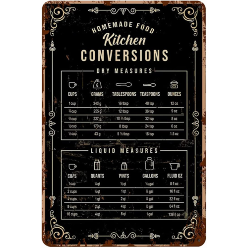 Kitchen Baking Conversion Chart - ヴィンテージ風おもしろメタルティンサイン 12x8 自家製食品キッチン変換表 ベーキングサイン