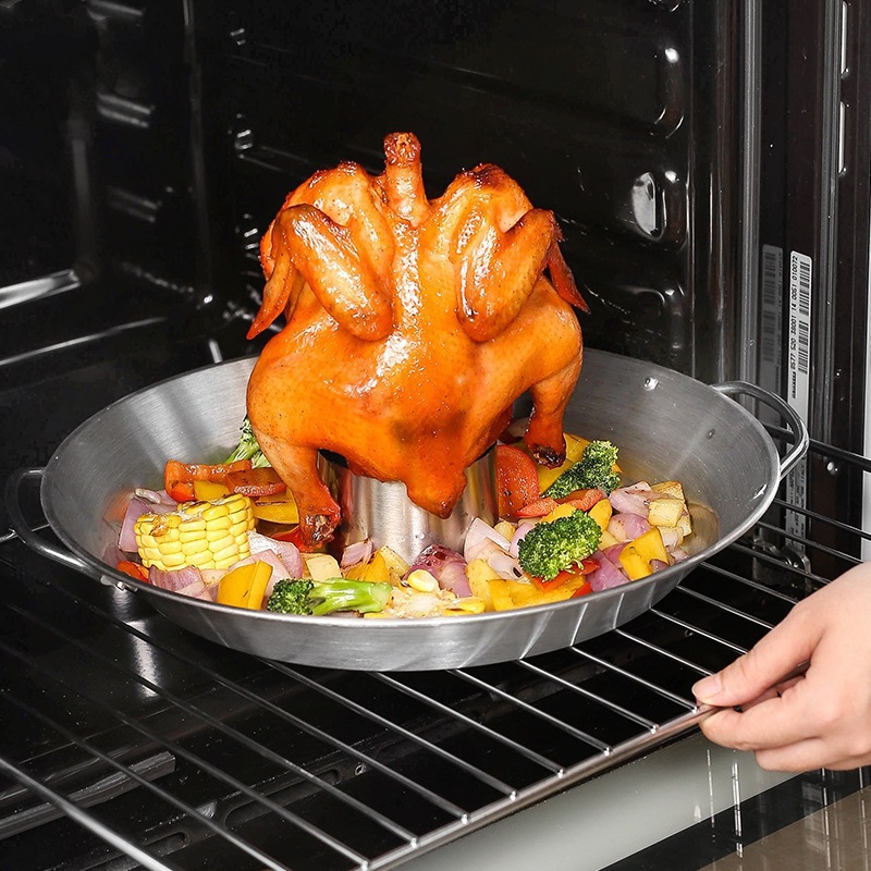 Kitchen Baking Tray Organiser - バーベキューステンレス鋼チキンホルダーパン直立ビールロースターラックシルバーグリルローストラック屋外キャンプベーキングパン