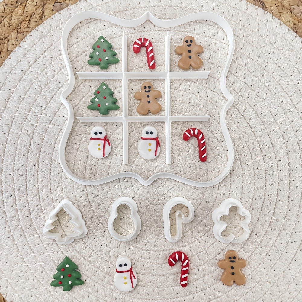 Kitchen Baking Cookies - 6個入りクリスマスティックタックトーコッキーカッターセット、ツリー、雪だるま、ジンジャーブレッドマン＆キャンディケーン型、DIYパーティーベーキングツール
