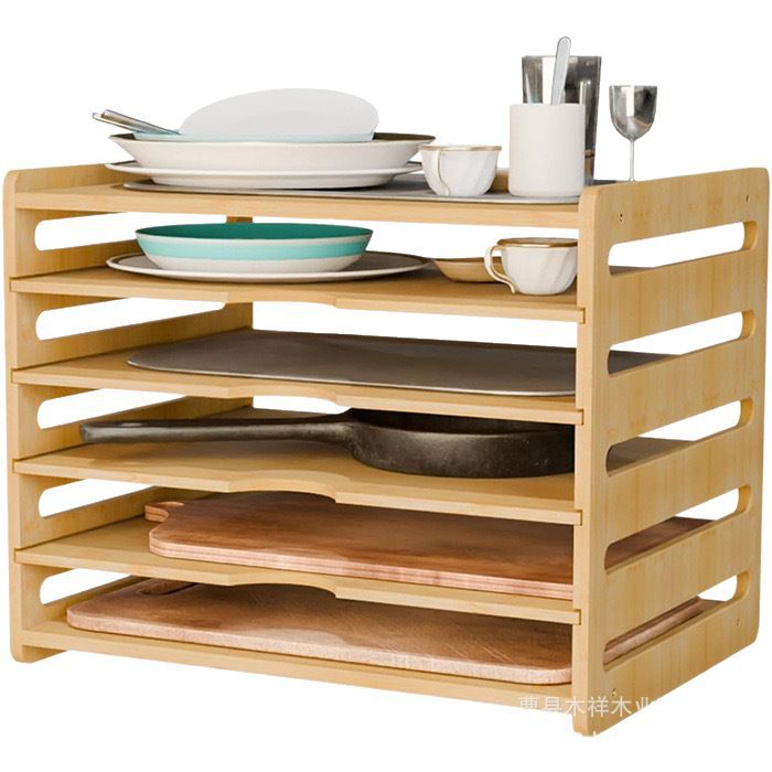 Kitchen Cabinet Baking Sheet Organizer - 無垢材キッチン収納ラックキャビネット多層食器整理ラックトレイディバイダーベーキングシート蓋棚