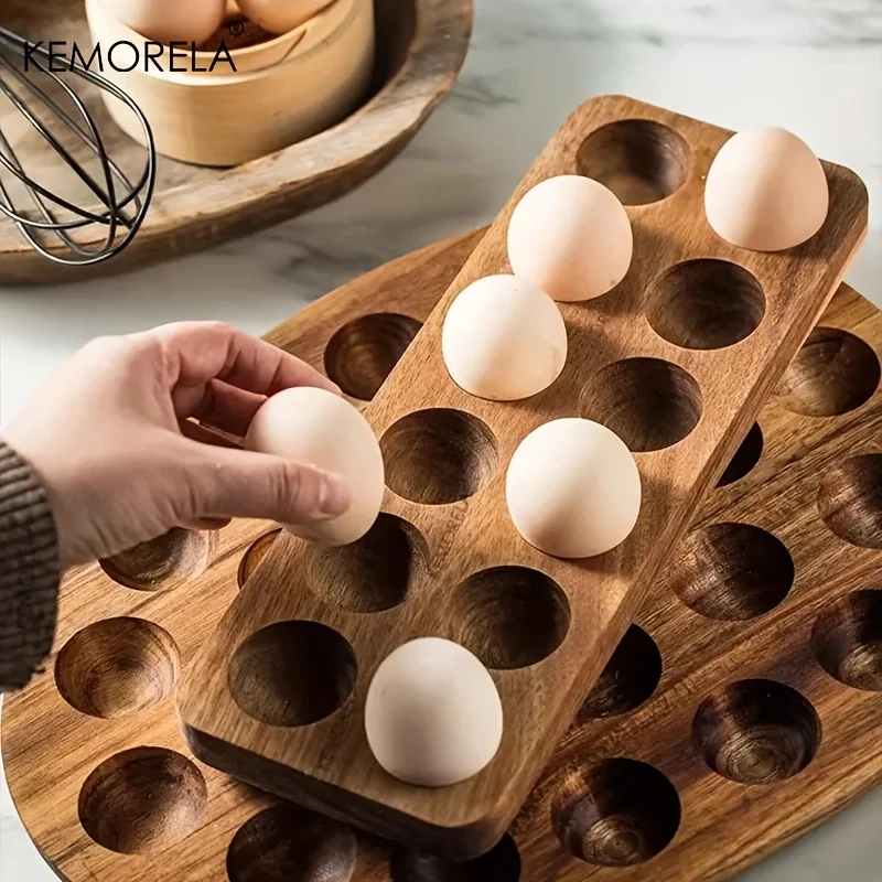 Kitchen Baking Tray Organiser - KEMORELA 1 個モダンな木製卵収納ボックス - 新鮮な卵用のマルチコンパートメントキッチンオーガナイザー家庭料理ベーキングに最適