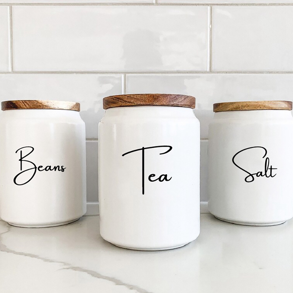 Kitchen Baking Organization - キッチン整理キャニスタージャーラベルステッカー防水デカール茶コーヒー砂糖ベーキング塩引用ビニール壁画アートデカール