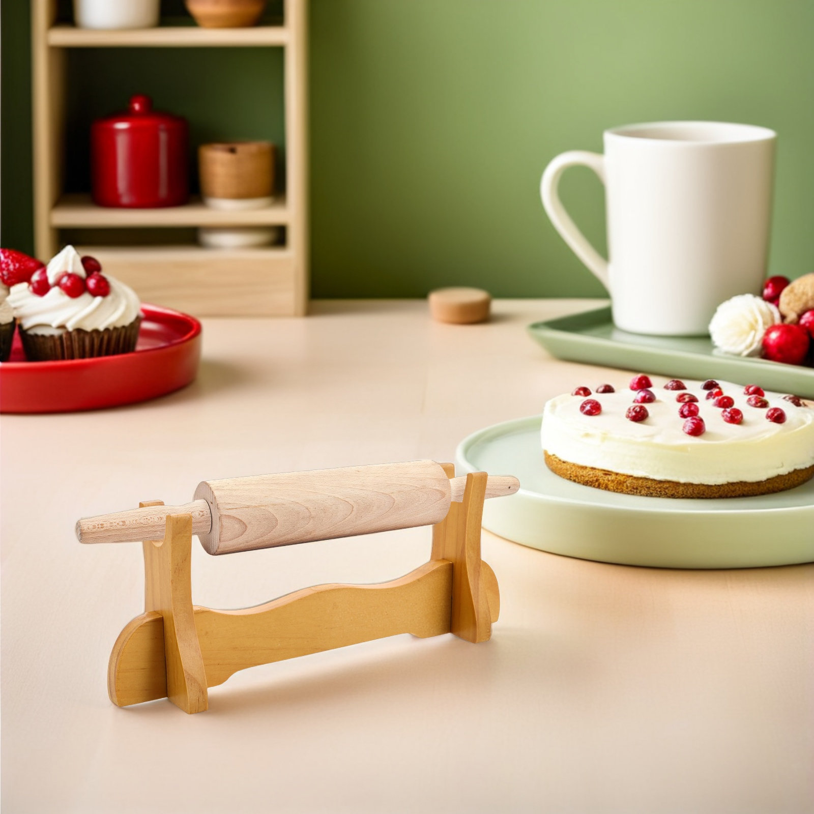 Kitchen Baking Organization - 木製麺棒ホルダー台 キッチンカウンタートップ用 ベーキング整理用 滑り止め ペストリー ピザ