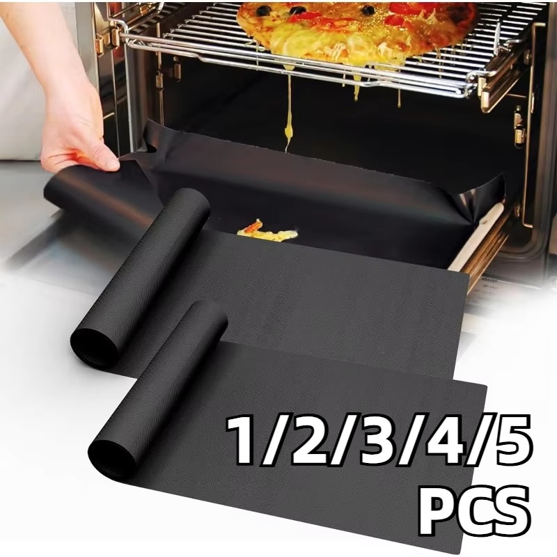 Kitchen Baking Cooking - 1/2/3/4/5 個黒バーベキューグリルマットオーブンベーキングバーベキューグリルマット電子レンジ底ライナー調理キッチン屋外ピクニックパーティーツール