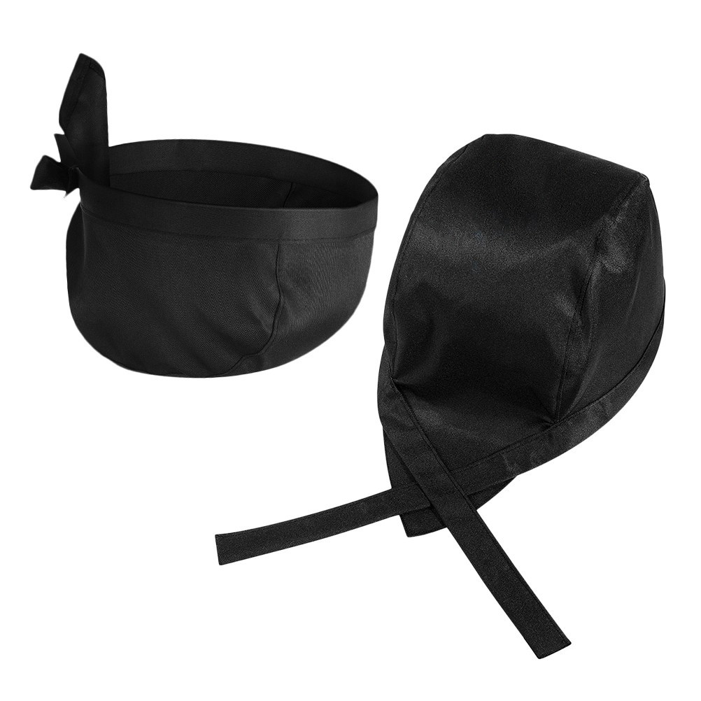 Kitchen Baker - 2個入りシェフハット ターバンスタイル 肌に優しい調理用帽子 調節可能なリボンデザイン シェフ、ベーカー、ケータリング、学校、キッチン向け