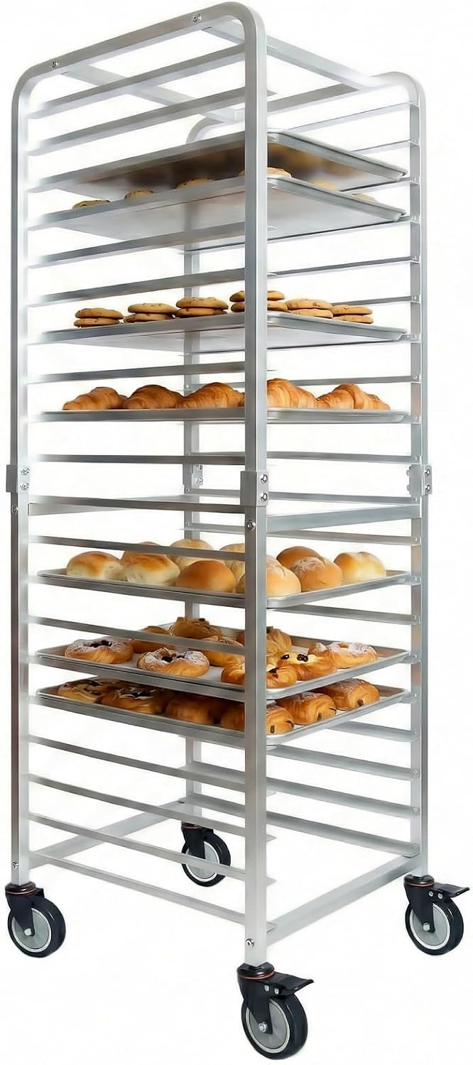 Kitchen Baking Pan - 業務用20段ステンレス製シートパンラック（車輪付き）、移動式ベーカリー冷却カート、高速パンラック、頑丈な収納オーガナイザー（レストランキッチン用、シルバー）