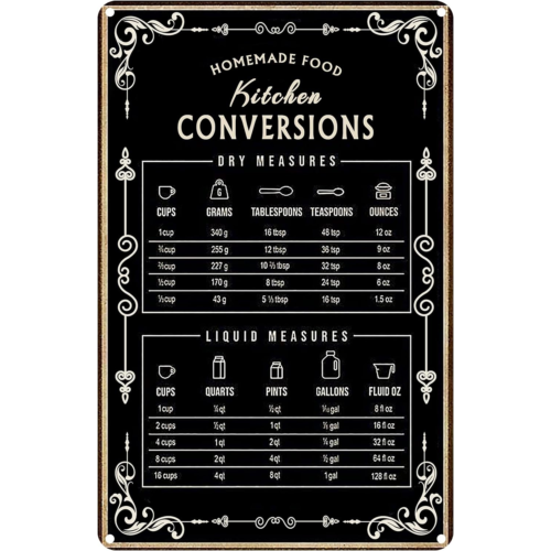 Kitchen Baking Conversion Chart - キッチン変換表メタルベーキングサイン壁飾りヴィンテージシックメタルポスターサイン