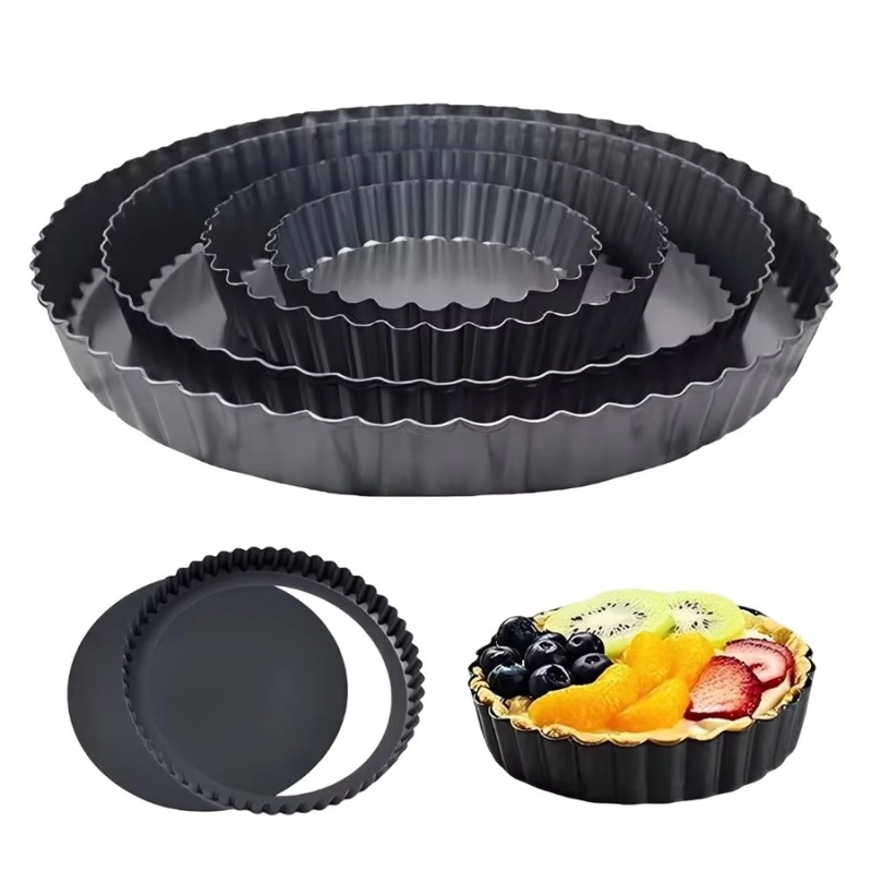 Kitchen Baking Pan - 1個入り 取り外し可能な底面溝付きタルトパン ノンスティック炭素鋼キッシュパイ型 波型エッジベーキングトレイ フルーツケーキ キッチンオーブン用