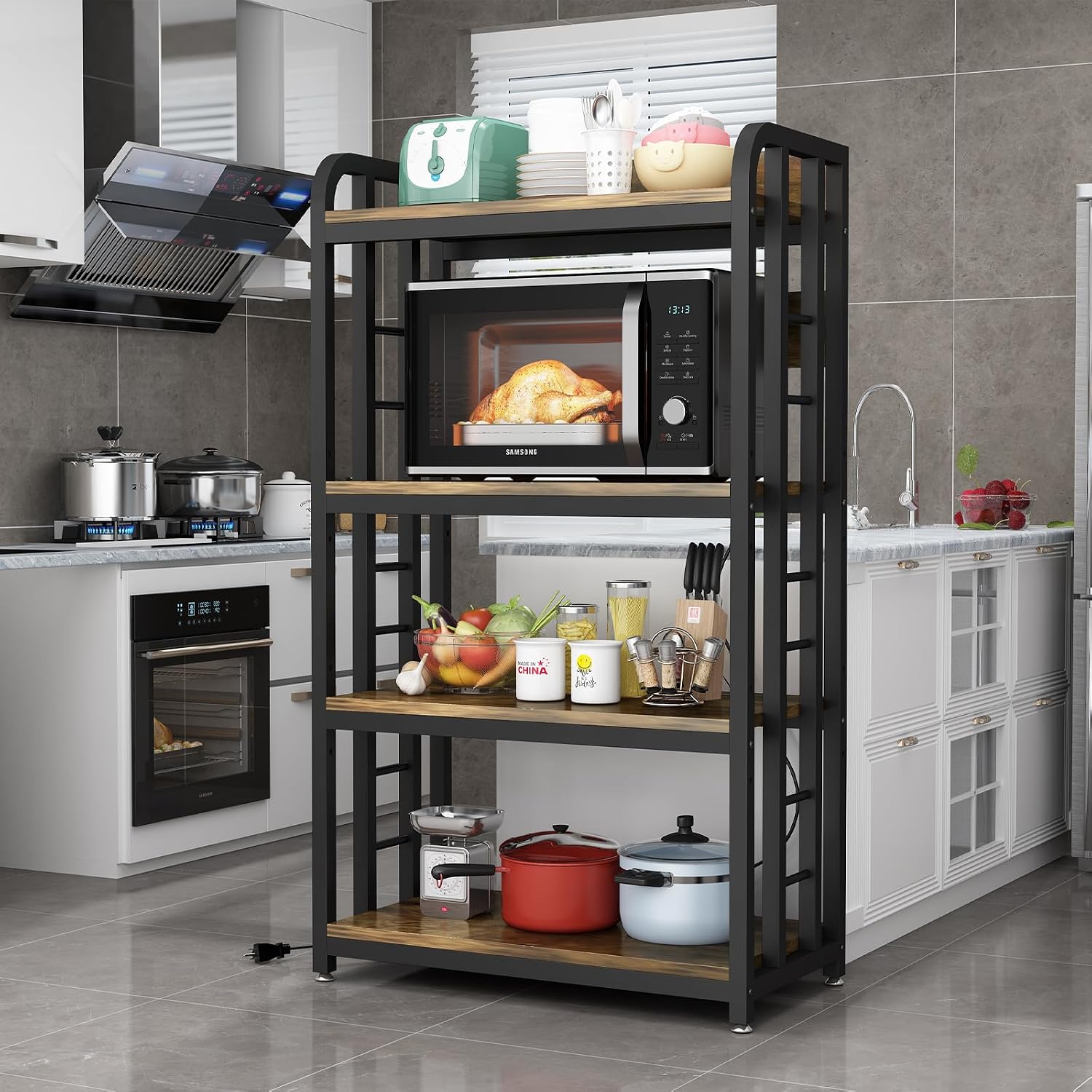 4段キッチンベーカーズラック、電源コンセント付き自立型電子レ - Kitchen Baker のレビューと価格