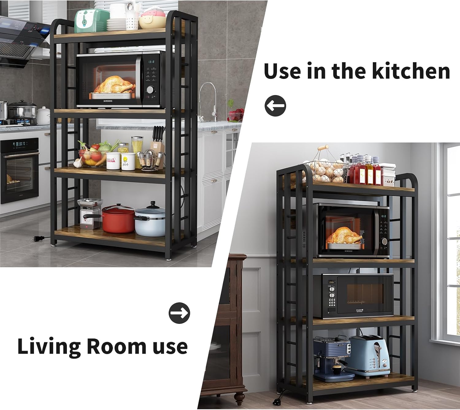 4段キッチンベーカーズラック、電源コンセント付き自立型電子レ - Kitchen Baker のレビューと価格