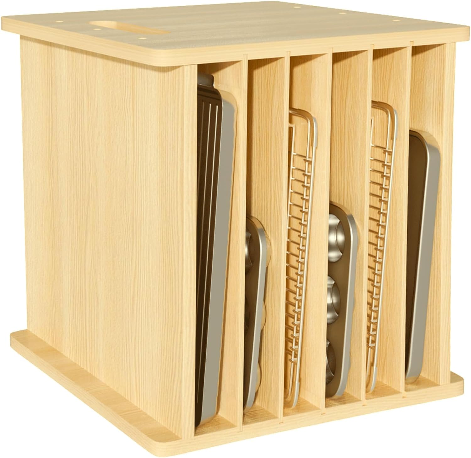 木製ベーキングトレイ仕切りオーガナイザー、縦型クッキーシート - Kitchen Cabinet Baking Sheet Organizer のレビューと価格