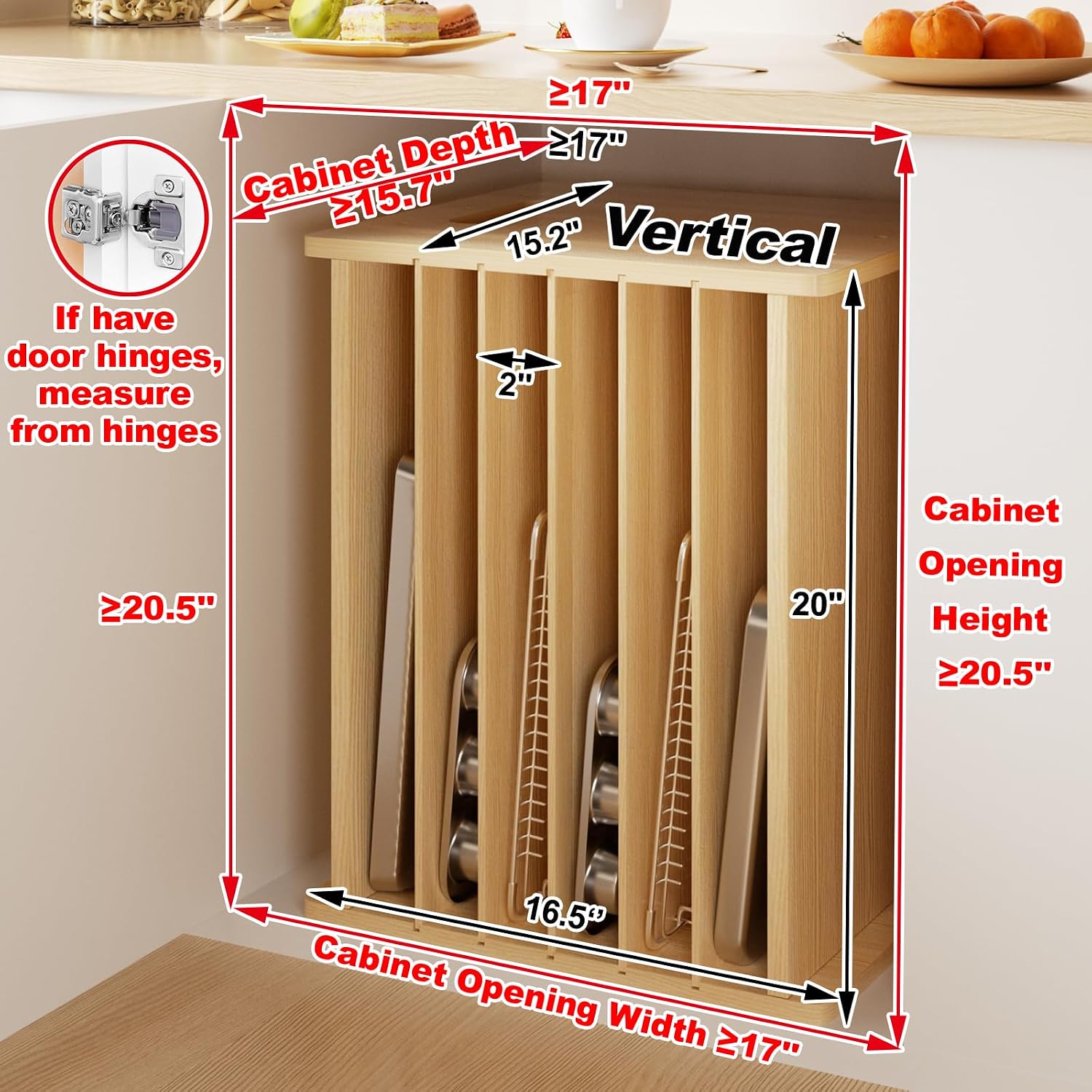 木製ベーキングトレイ仕切りオーガナイザー、縦型クッキーシート - Kitchen Cabinet Baking Sheet Organizer のレビューと価格