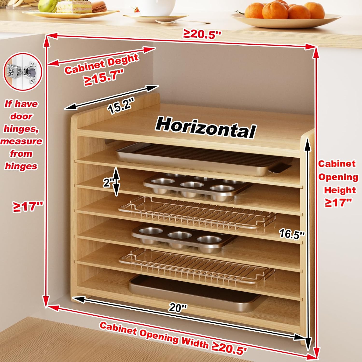 木製ベーキングトレイ仕切りオーガナイザー、縦型クッキーシート - Kitchen Cabinet Baking Sheet Organizer のレビューと価格