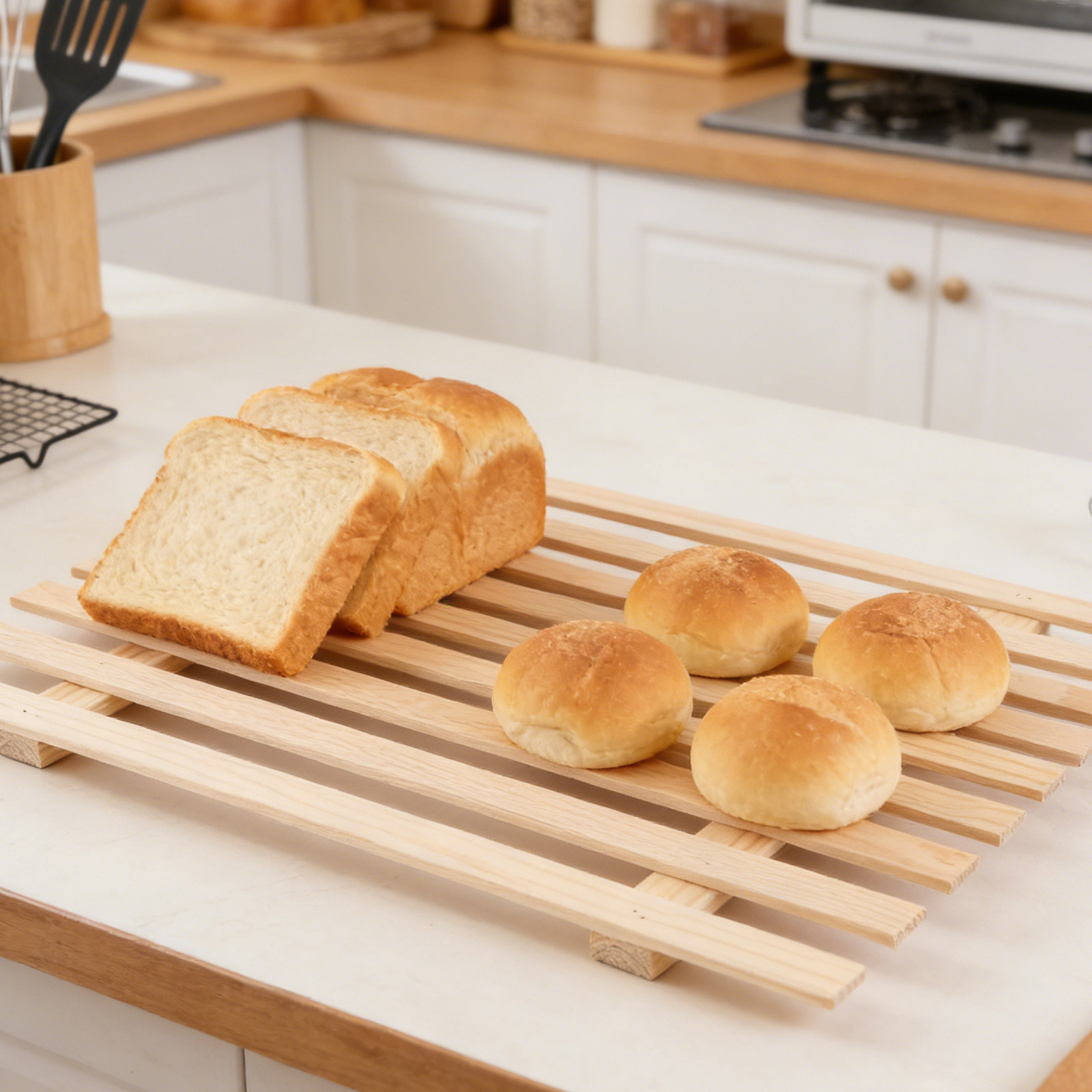 ブレッドウッドクレート3個セット、素朴なファームハウス風木製 - Kitchen Baking Organization のレビューと価格