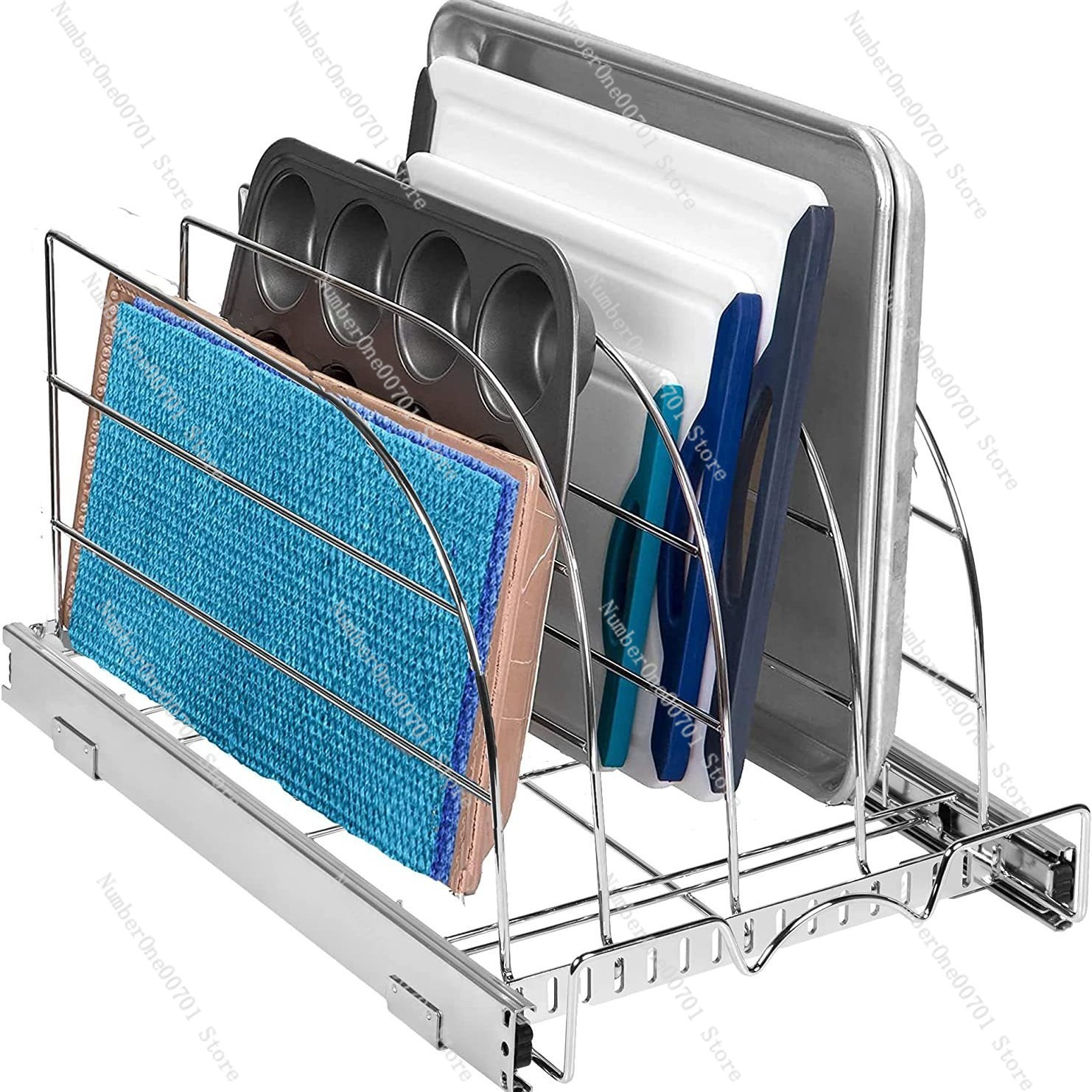 ベーキングシート、トレイ、まな板、フライパン用のスライド式キ - Kitchen Cabinet Baking Sheet Organizer のレビューと価格
