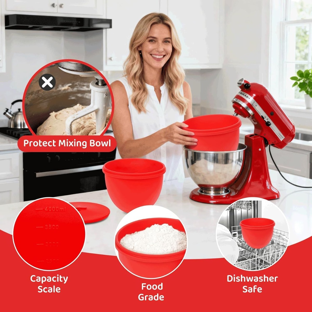 シリコン製ミキサーボウルライナー 蓋付き スタンドミキサーイ - Kitchen Aid Baking Lid のレビューと価格