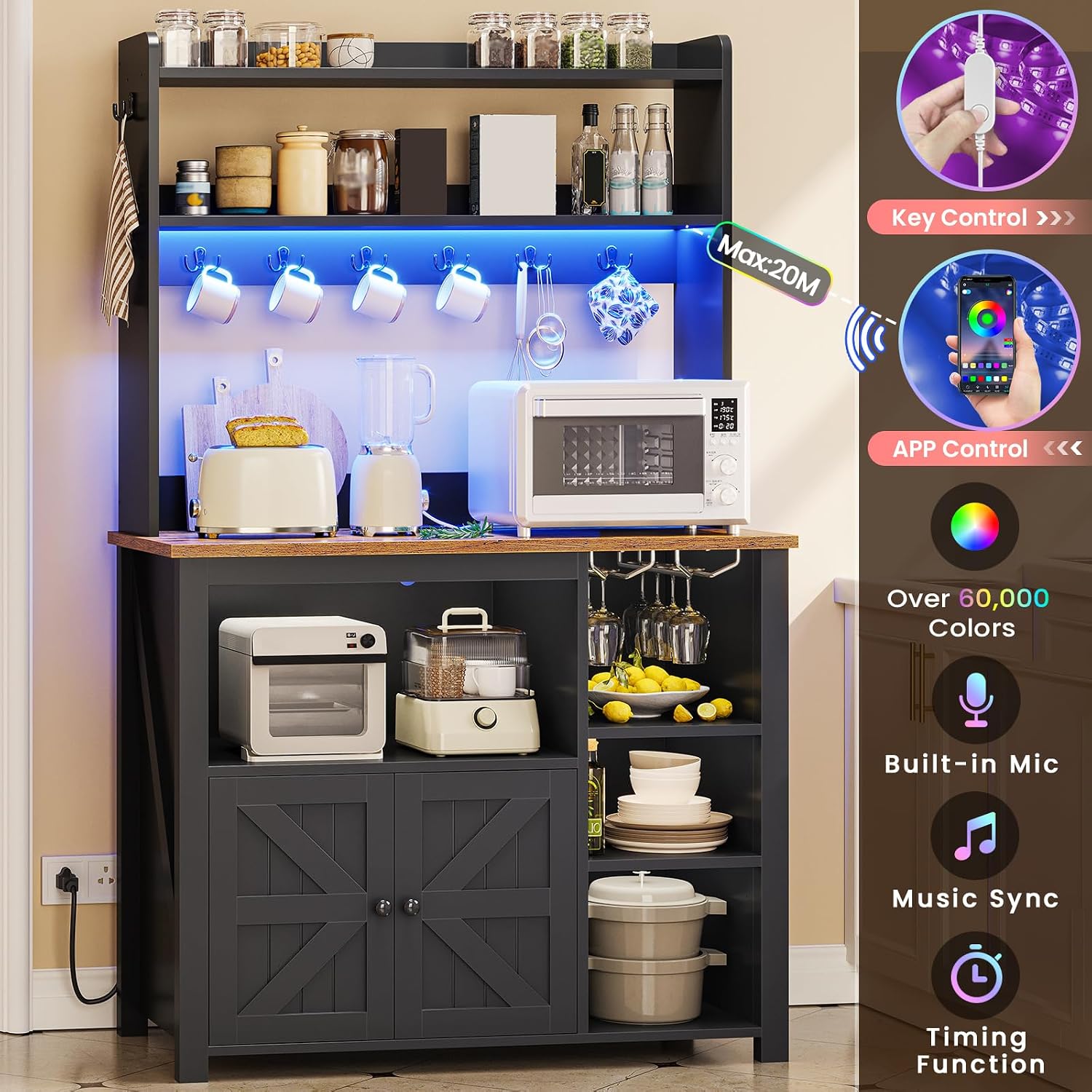 35.4インチのコーヒーバーキャビネット、電源コンセントと収 - Kitchen Baker のレビューと価格