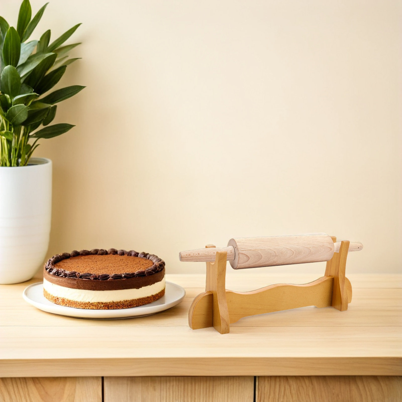 木製麺棒ホルダー台 キッチンカウンタートップ用 ベーキング整 - Kitchen Baking Organization のレビューと価格