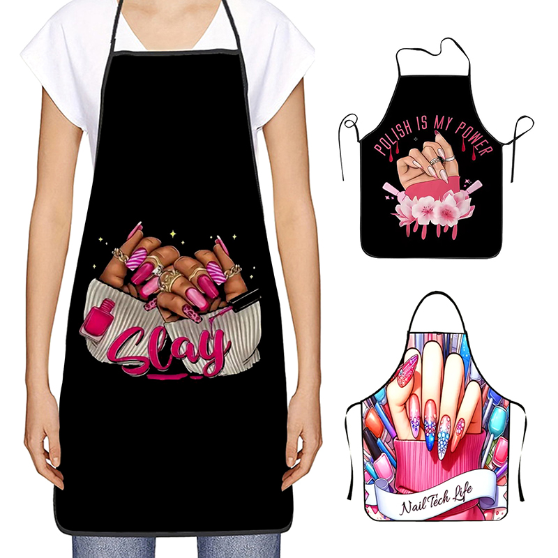 1 個ネイルアート印刷美容キッチン女性エプロン家庭用クリーニ - Kitchen Baking Area のレビューと価格