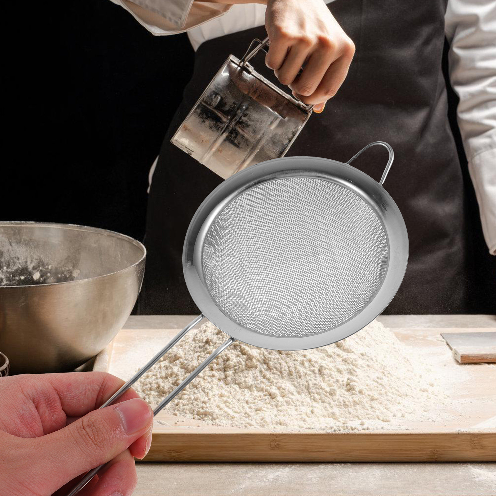 ステンレス製の細かいメッシュの手動粉ふるい、ケーキ、パン、ク - Baking Powder Kitchen のレビューと価格